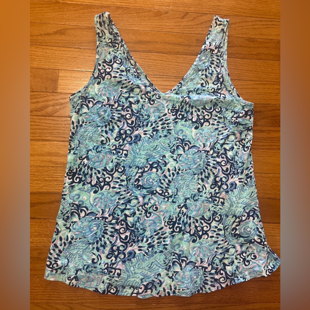 Lilly Pulitzer Tank Top Womens Size M Blue Gigi Swing Seashells Coastal Tropical